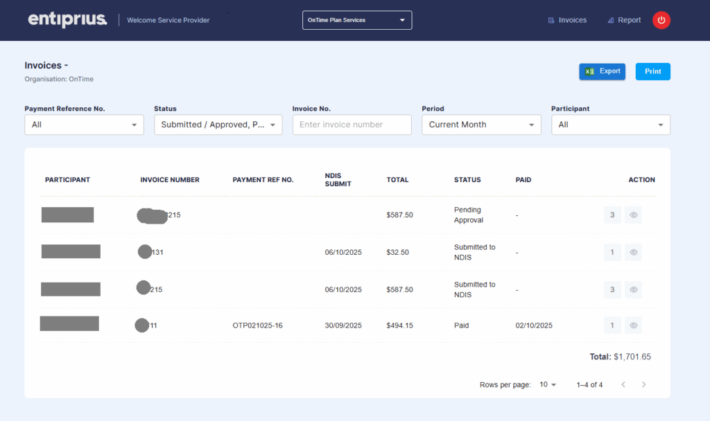 Screenshot showing information from the Provider Portal